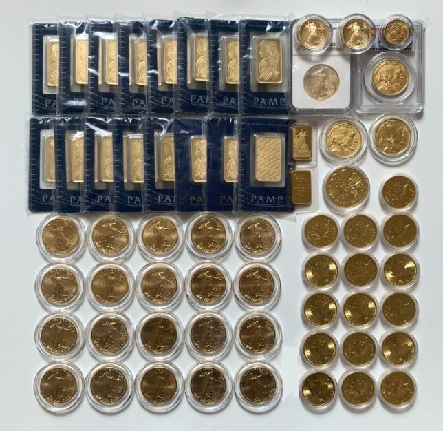 Gold and Silver coins & bar stack in India